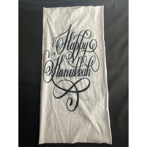 Happy Hanukkah Script Graphic White Tube Scarf Neck Gaiter Holiday Festive